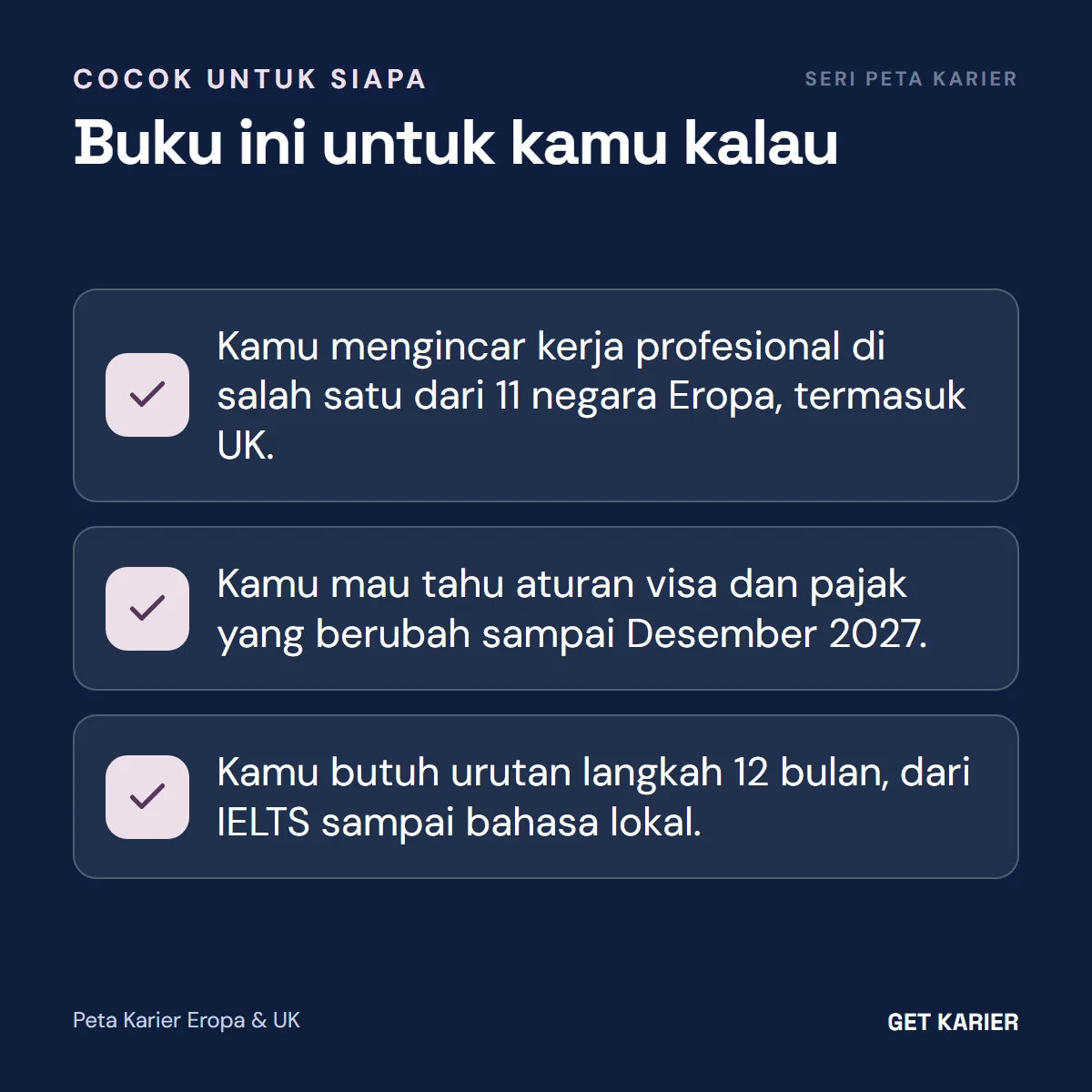 Peta Karier Eropa & UK cocok untuk yang mengincar kerja profesional di 11 negara Eropa termasuk UK, perlu tahu aturan visa dan pajak sampai Desember 2027, dan butuh rencana 12 bulan.