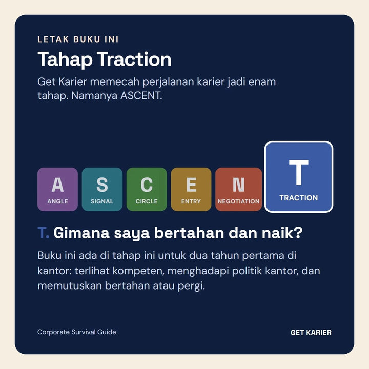 Enam tahap ASCENT Get Karier, tahap T atau Traction menyala: Corporate Survival Guide untuk dua tahun pertama di kantor.