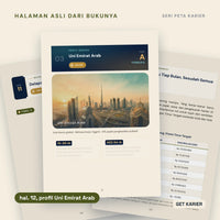 Tiga halaman asli Peta Karier Timur Tengah. Di depan halaman 12, profil Uni Emirat Arab dengan foto Dubai dan empat angka kunci.
