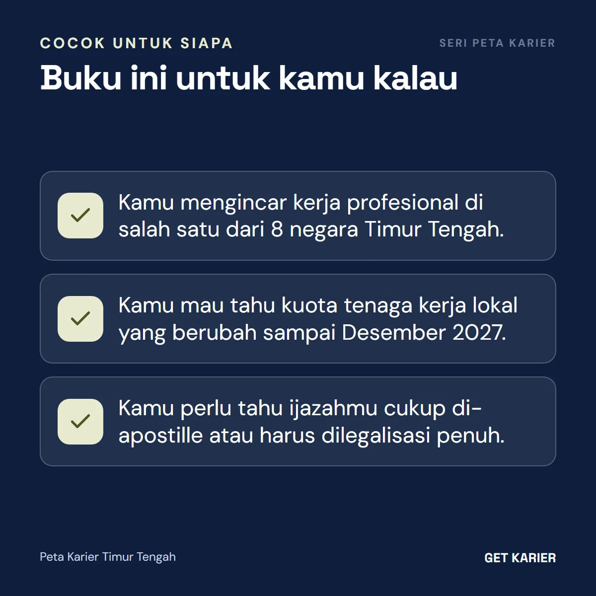 Peta Karier Timur Tengah cocok untuk yang mengincar kerja profesional di 8 negara Timur Tengah, perlu tahu kuota tenaga kerja lokal sampai Desember 2027, dan urusan legalisasi ijazah.